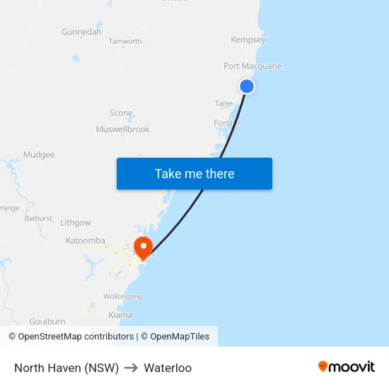 North Haven (NSW) to Waterloo map