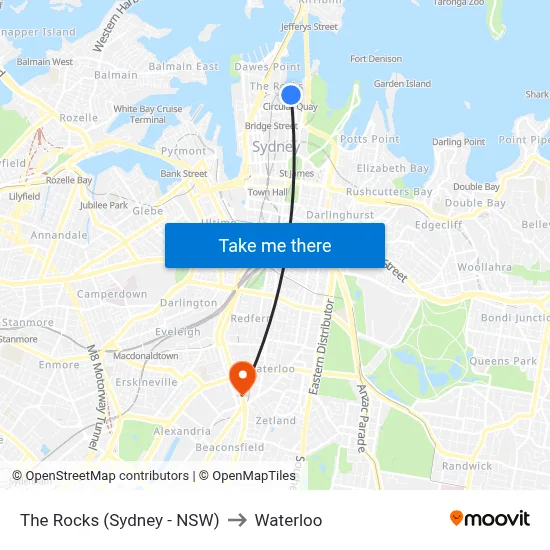 The Rocks (Sydney - NSW) to Waterloo map