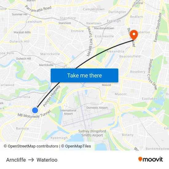 Arncliffe to Waterloo map
