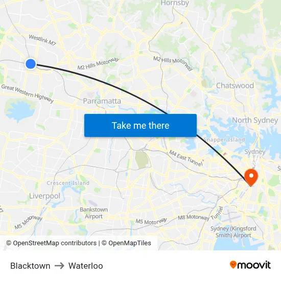 Blacktown to Waterloo map