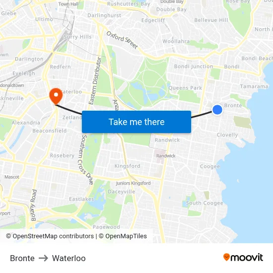 Bronte to Waterloo map