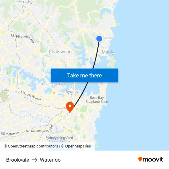 Brookvale to Waterloo map
