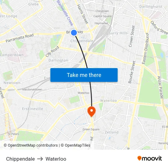 Chippendale to Waterloo map