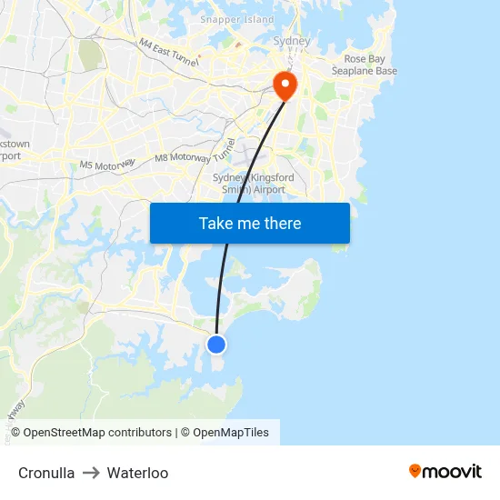 Cronulla to Waterloo map