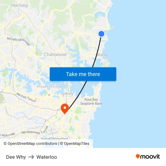Dee Why to Waterloo map