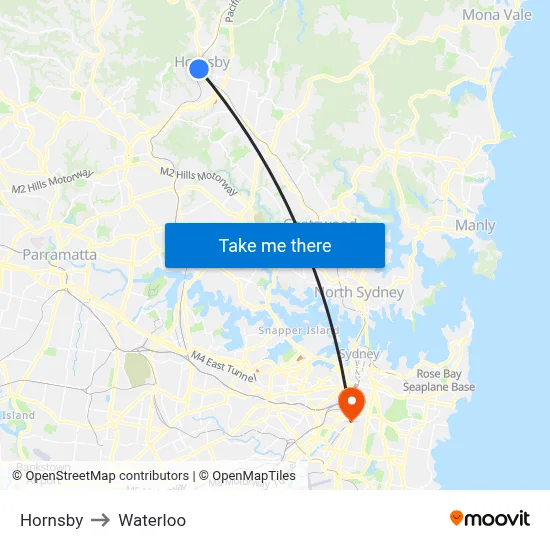 Hornsby to Waterloo map