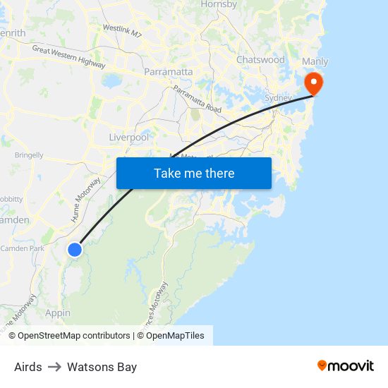 Airds to Watsons Bay map