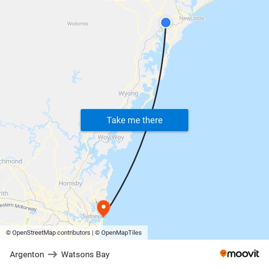 Argenton to Watsons Bay map