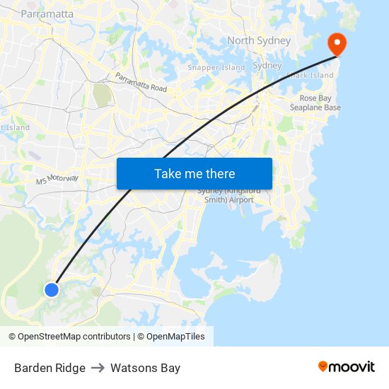 Barden Ridge to Watsons Bay, Sydney with public transportation