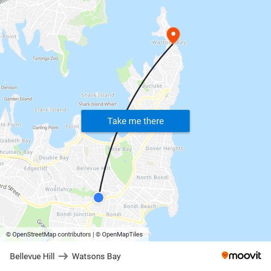 Bellevue Hill to Watsons Bay map