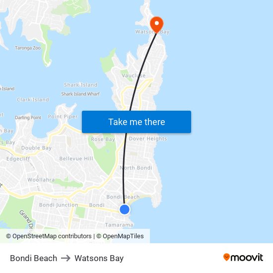 Bondi Beach to Watsons Bay map