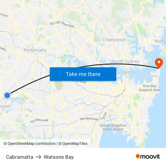 Cabramatta to Watsons Bay map