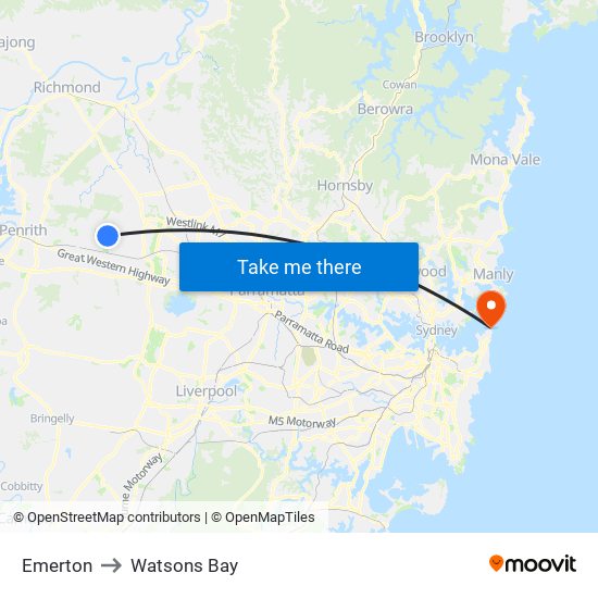 Emerton to Watsons Bay map