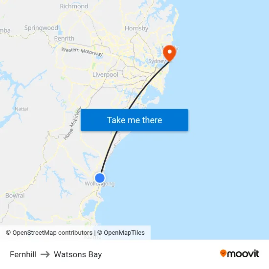Fernhill to Watsons Bay map