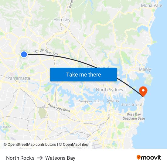 North Rocks to Watsons Bay map