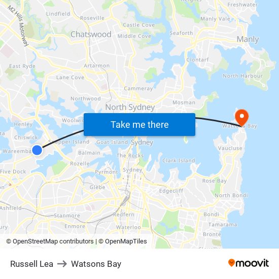 Russell Lea to Watsons Bay map