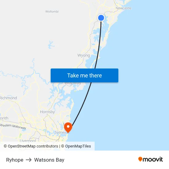 Ryhope to Watsons Bay map