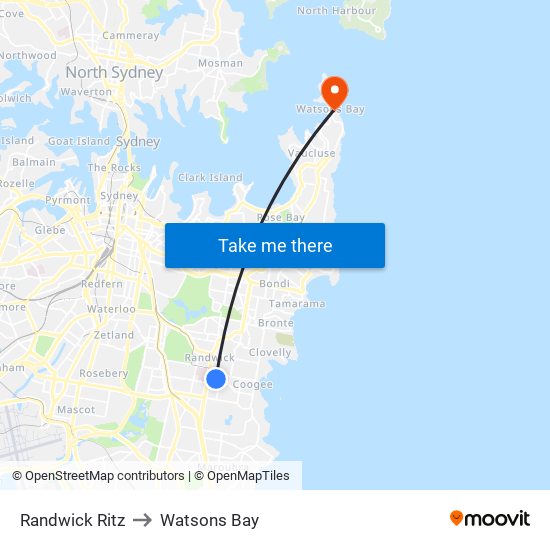Randwick Ritz to Watsons Bay map