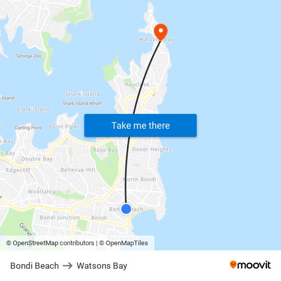 Bondi Beach to Watsons Bay map