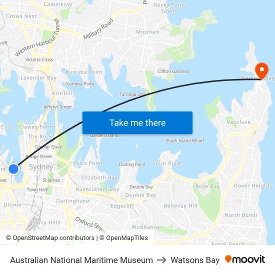 Australian National Maritime Museum to Watsons Bay map