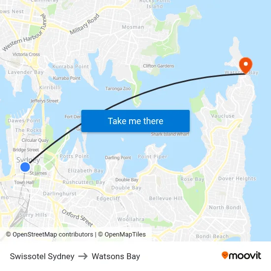 Swissotel Sydney to Watsons Bay map