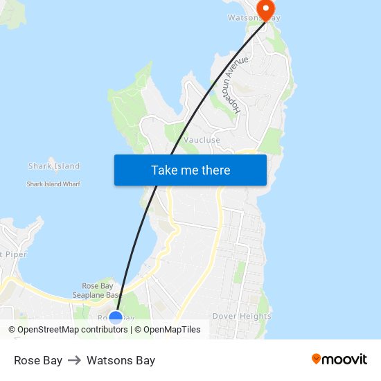 Rose Bay to Watsons Bay map