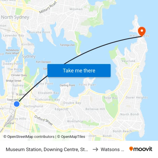 Museum Station, Downing Centre, Stand E to Watsons Bay map