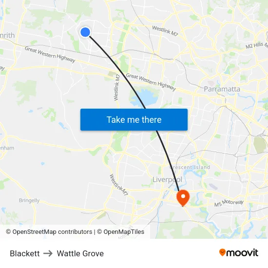 Blackett to Wattle Grove map