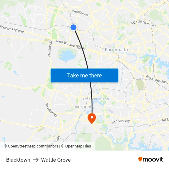 Blacktown to Wattle Grove map