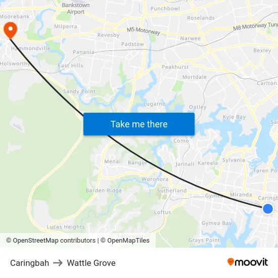 Caringbah to Wattle Grove map