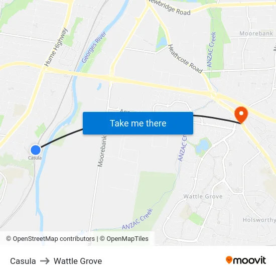Casula to Wattle Grove map