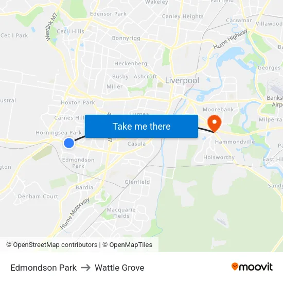 Edmondson Park to Wattle Grove map
