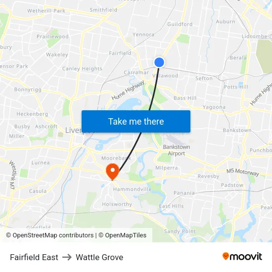 Fairfield East to Wattle Grove map