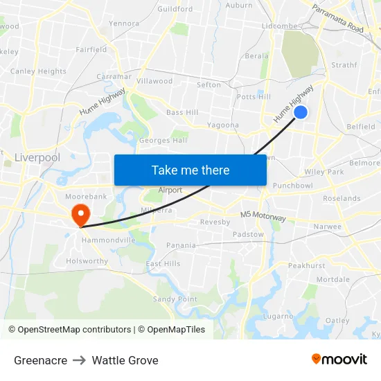 Greenacre to Wattle Grove map