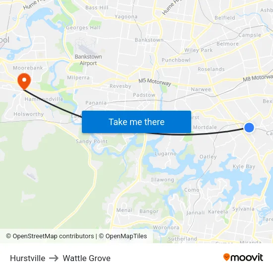 Hurstville to Wattle Grove map