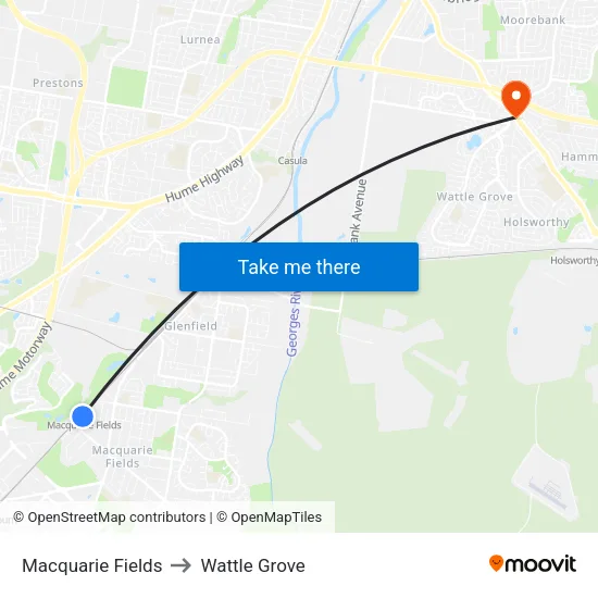 Macquarie Fields to Wattle Grove map