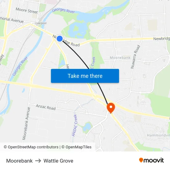 Moorebank to Wattle Grove map