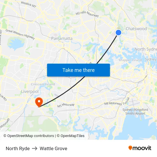 North Ryde to Wattle Grove map