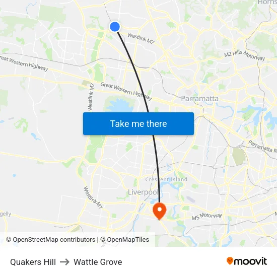 Quakers Hill to Wattle Grove map