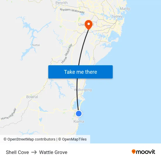 Shell Cove to Wattle Grove map