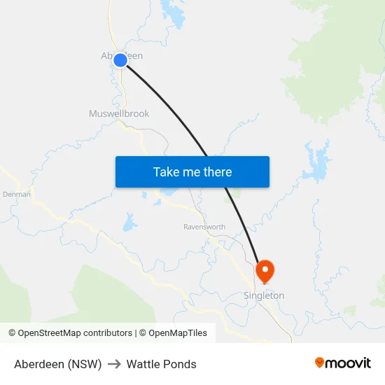 Aberdeen (NSW) to Wattle Ponds map