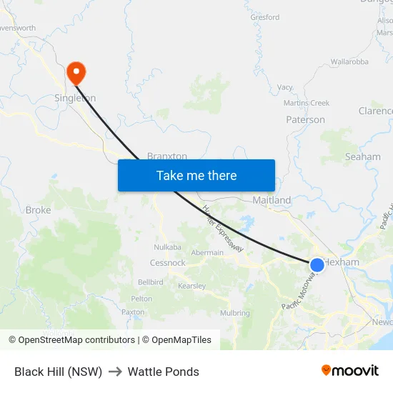 Black Hill (NSW) to Wattle Ponds map