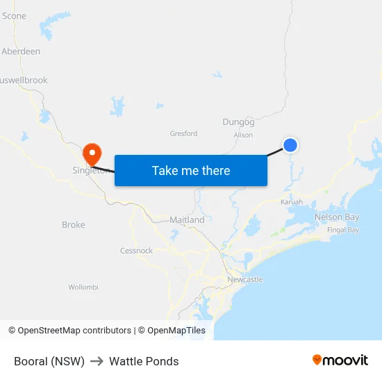 Booral (NSW) to Wattle Ponds map
