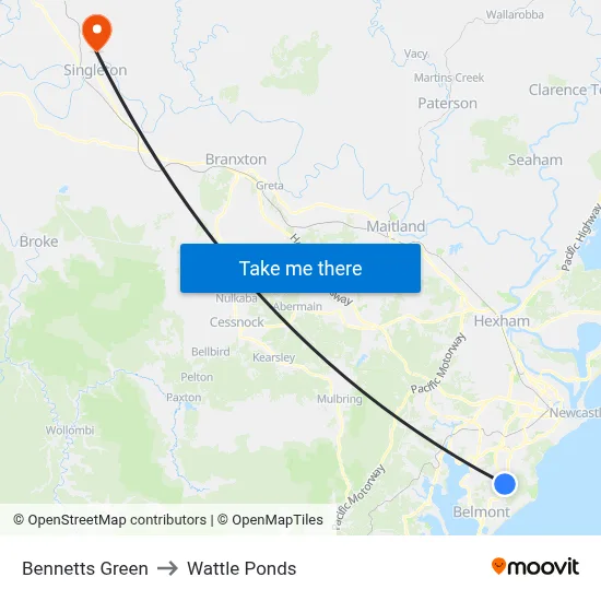 Bennetts Green to Wattle Ponds map
