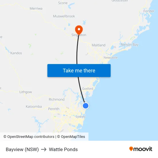 Bayview (NSW) to Wattle Ponds map