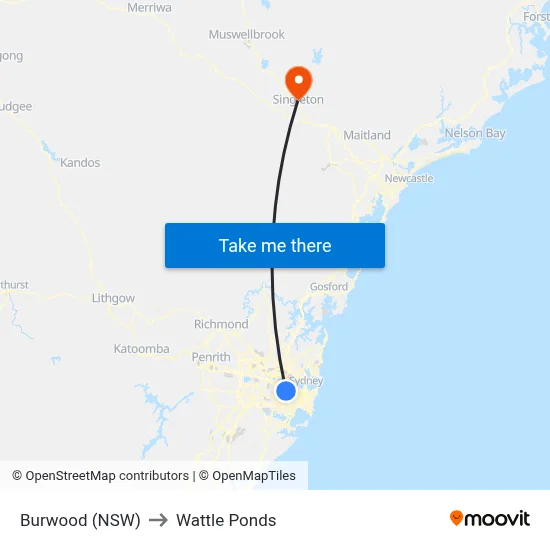 Burwood (NSW) to Wattle Ponds map