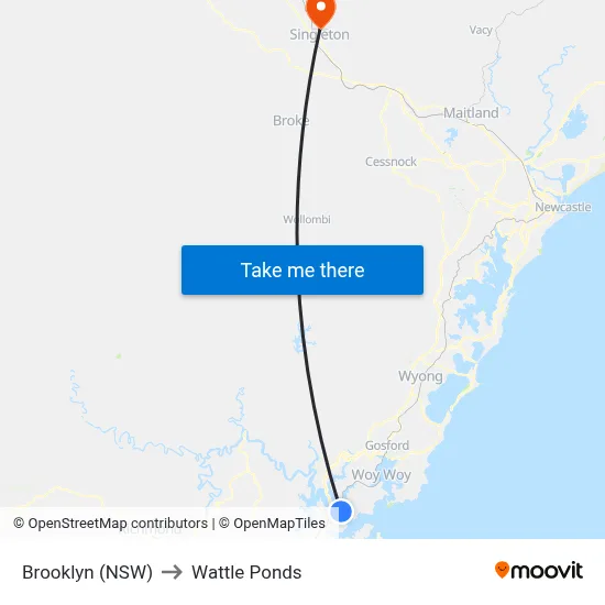 Brooklyn (NSW) to Wattle Ponds map