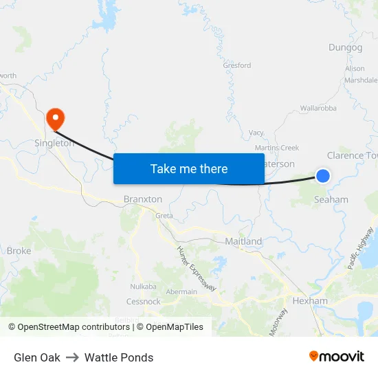 Glen Oak to Wattle Ponds map