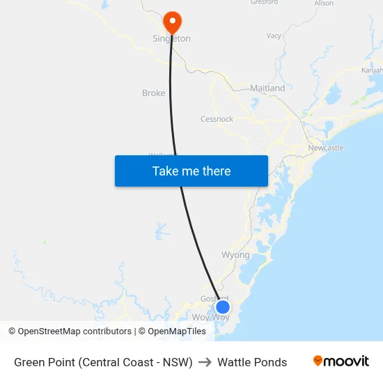 Green Point (Central Coast - NSW) to Wattle Ponds map