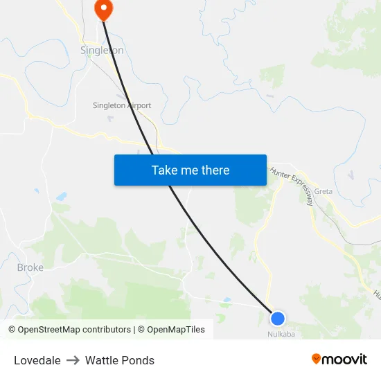 Lovedale to Wattle Ponds map